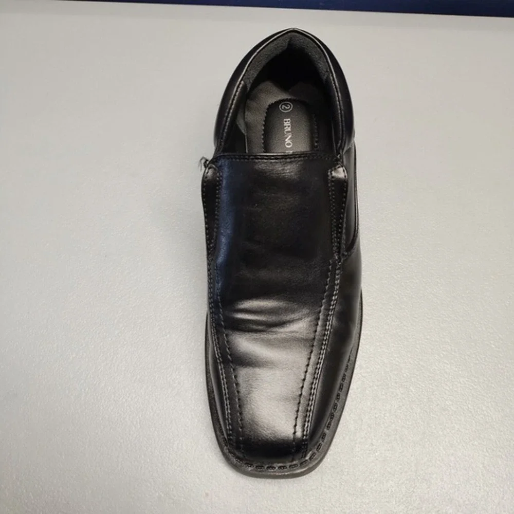 Bruno Marc Wedding Dress Shoes Youth Boys Sz 2 Black Square Toe Slip On SBOX225K